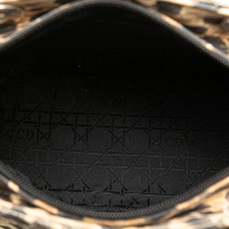 Pre Owned Dior Brown Medium Canvas Cannage Leopard Print Lady Dior