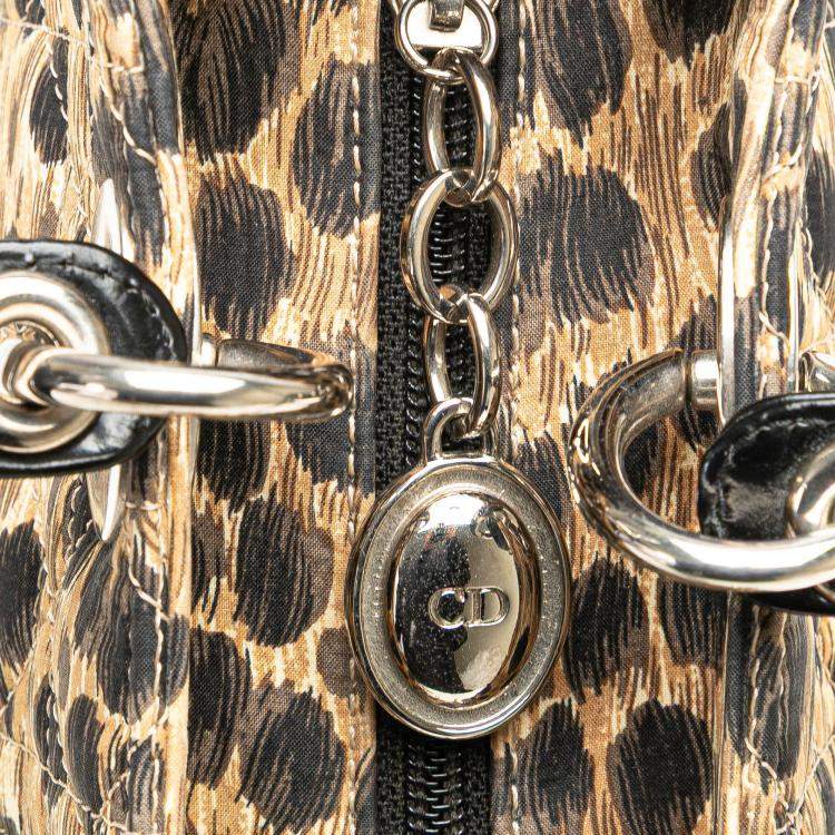 Pre Owned Dior Brown Medium Canvas Cannage Leopard Print Lady Dior