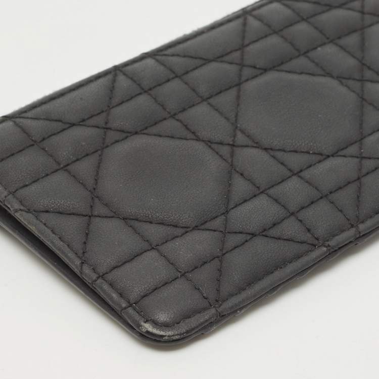 مملوكة مسبقًا Dior Black Ultra Matte Cannage Leather Lady Dior Zip Card Holder
