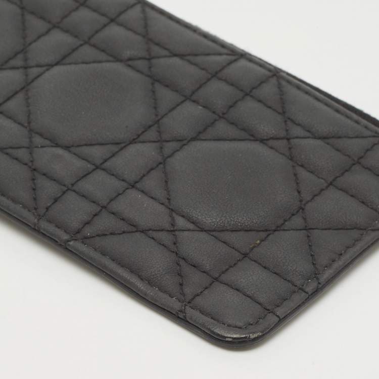 مملوكة مسبقًا Dior Black Ultra Matte Cannage Leather Lady Dior Zip Card Holder