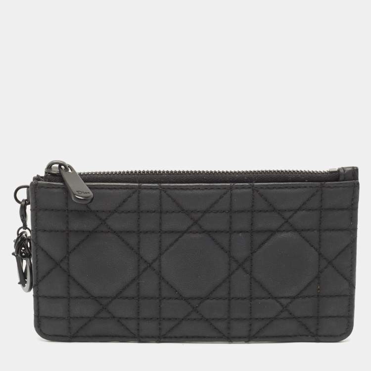 مملوكة مسبقًا Dior Black Ultra Matte Cannage Leather Lady Dior Zip Card Holder