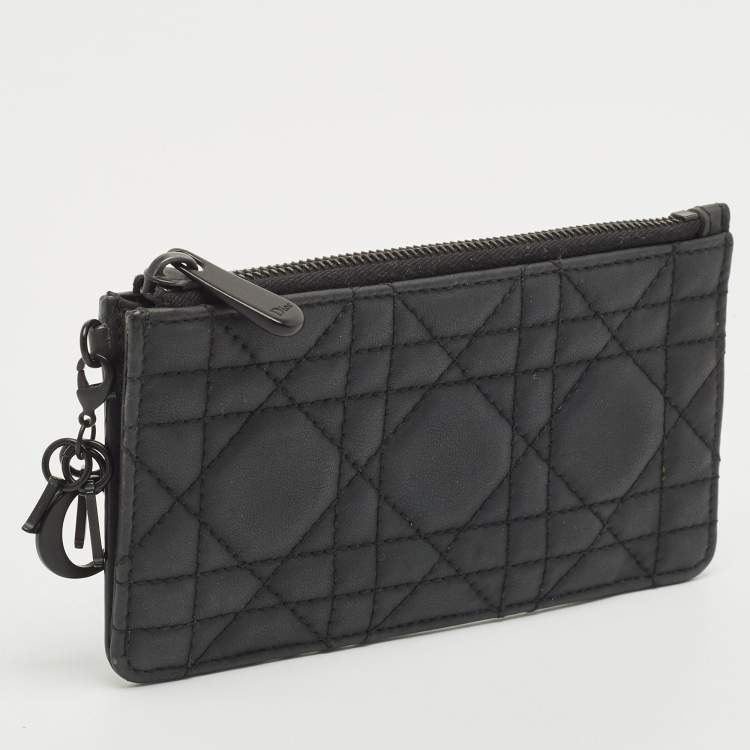 مملوكة مسبقًا Dior Black Ultra Matte Cannage Leather Lady Dior Zip Card Holder
