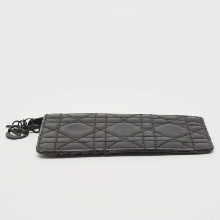 مملوكة مسبقًا Dior Black Ultra Matte Cannage Leather Lady Dior Zip Card Holder