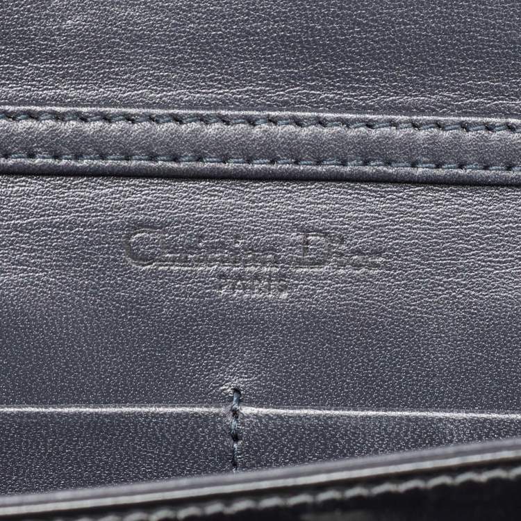 Pre Owned Dior Dark Grey Micro Cannage Patent Leather Diorama Wallet on Chain