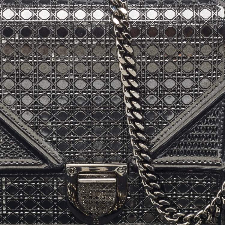 Pre Owned Dior Dark Grey Micro Cannage Patent Leather Diorama Wallet on Chain