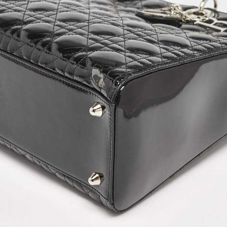 Pre Owned Dior Black Cannage Patent Leather Large Lady Dior Tote