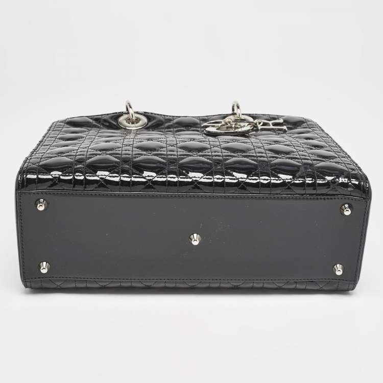 Pre Owned Dior Black Cannage Patent Leather Large Lady Dior Tote