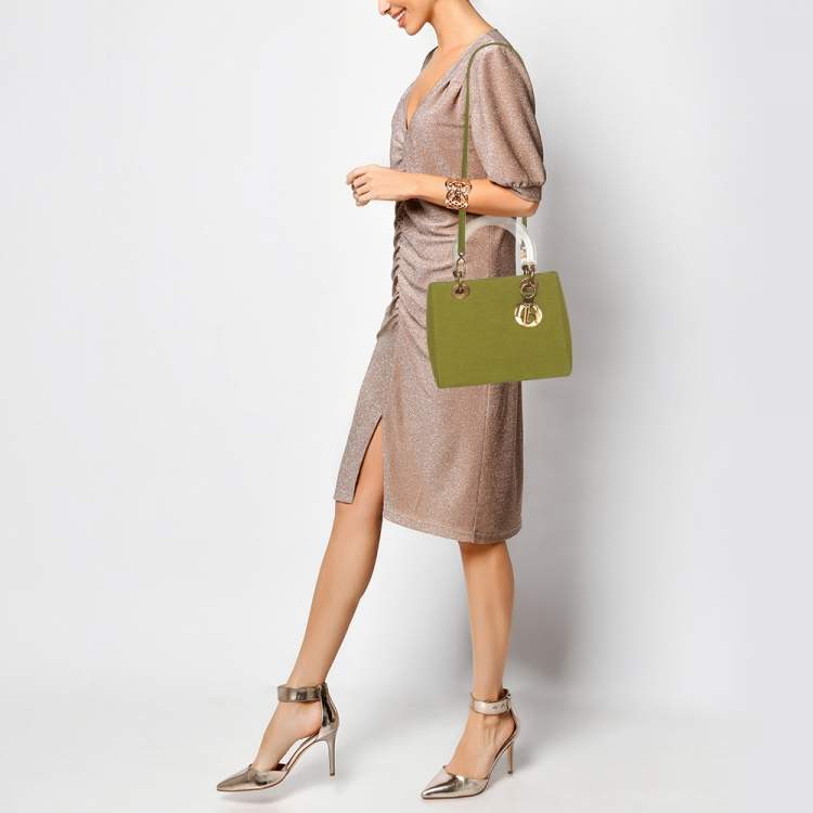 Pre Owned Dior Green Fabric Medium Vintage Lady Dior Tote