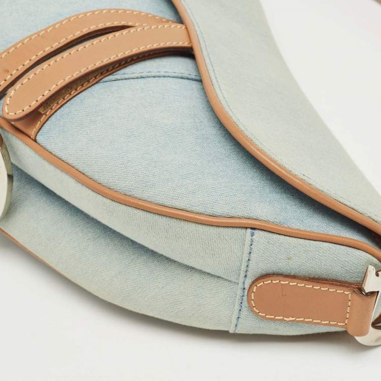 Pre Owned Dior Blue/Tan Denim Saddle Bag