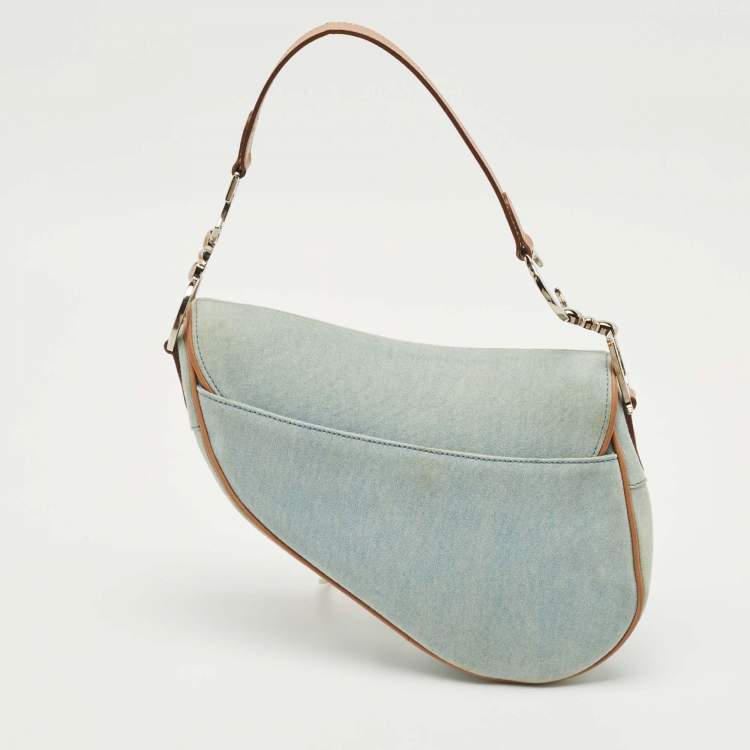 Pre Owned Dior Blue/Tan Denim Saddle Bag