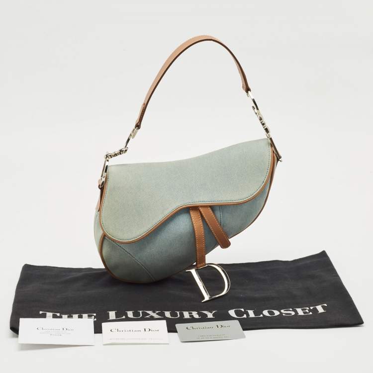Pre Owned Dior Blue/Tan Denim Saddle Bag