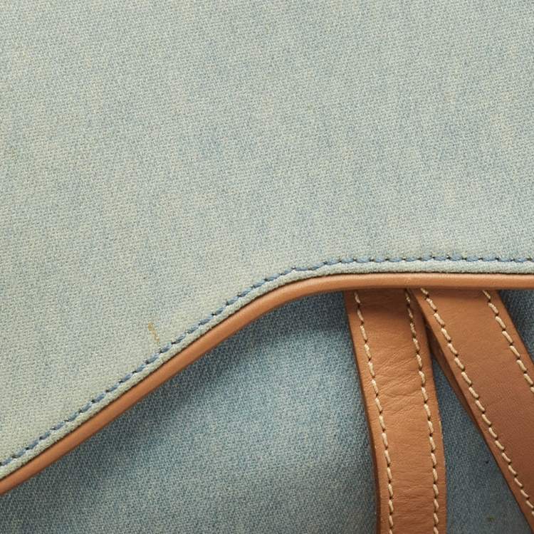 Pre Owned Dior Blue/Tan Denim Saddle Bag