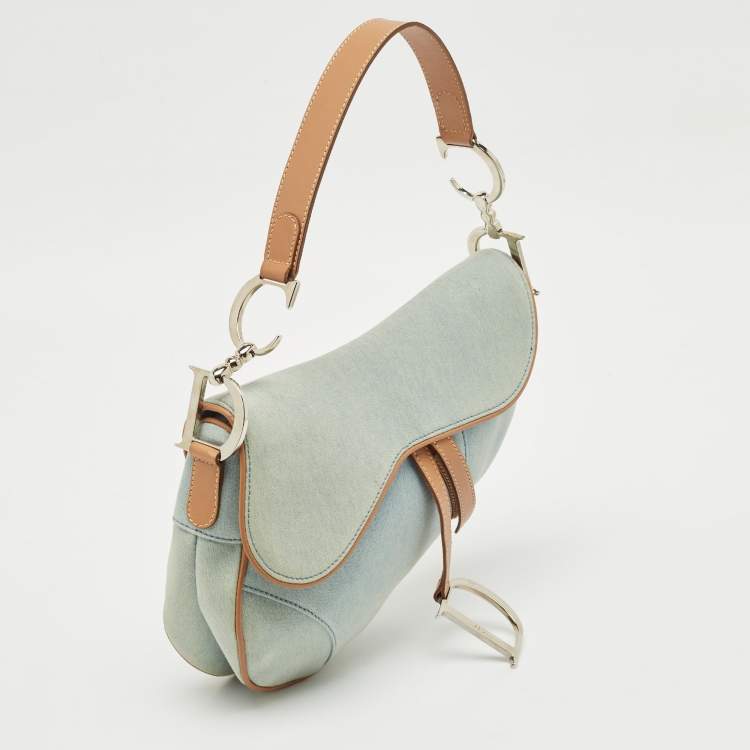 Pre Owned Dior Blue/Tan Denim Saddle Bag