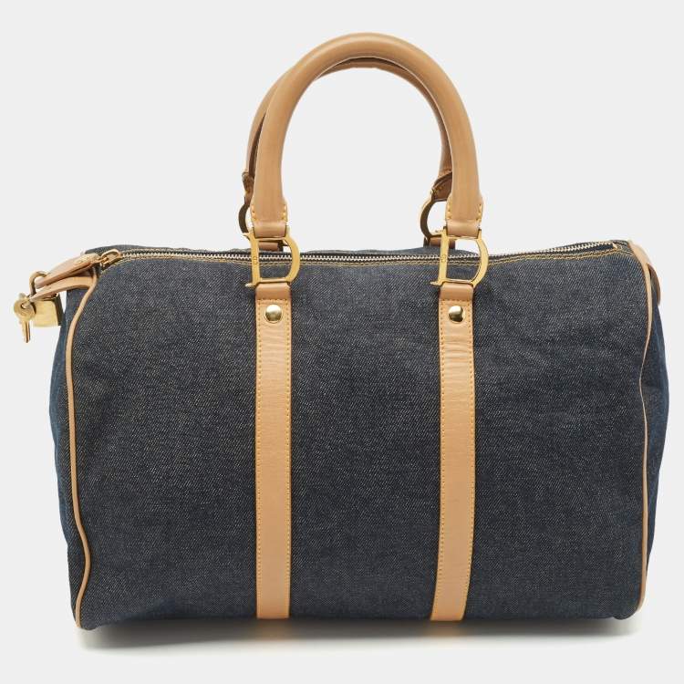 Pre Owned Dior Dark Blue Denim and Leather Boston Bag