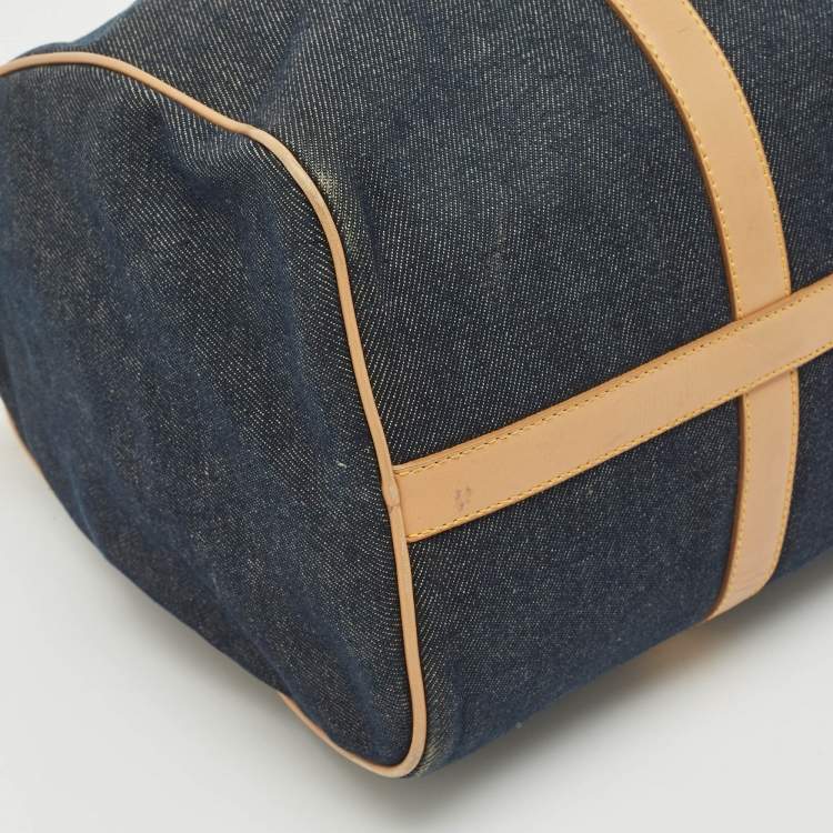 Pre Owned Dior Dark Blue Denim and Leather Boston Bag