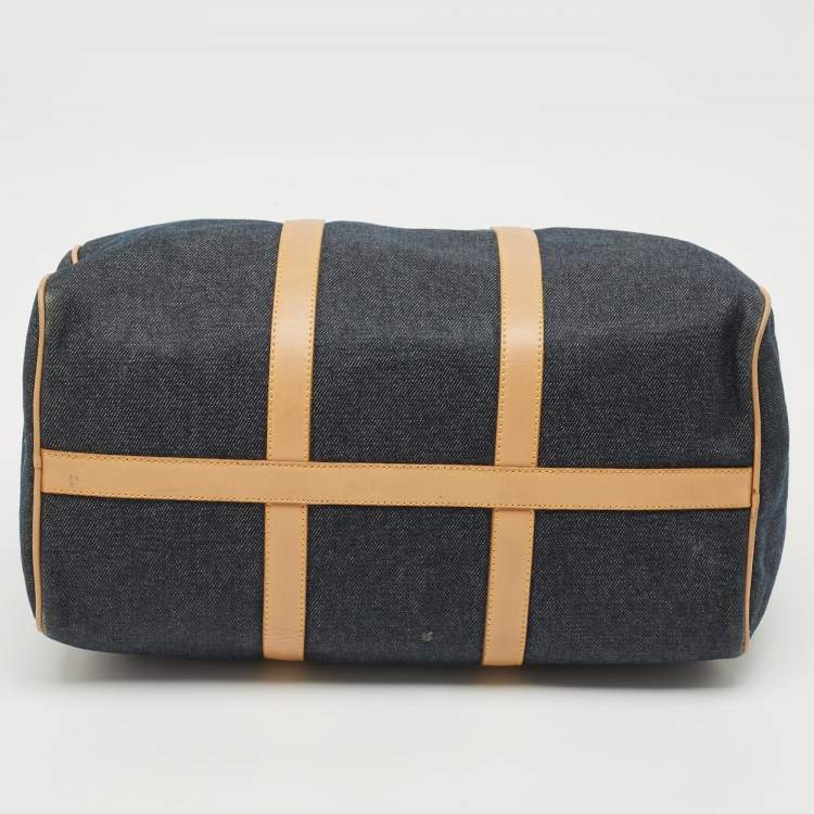 Pre Owned Dior Dark Blue Denim and Leather Boston Bag