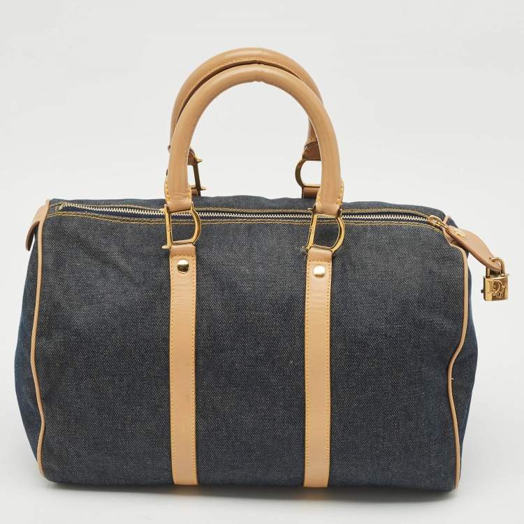 Pre Owned Dior Dark Blue Denim and Leather Boston Bag