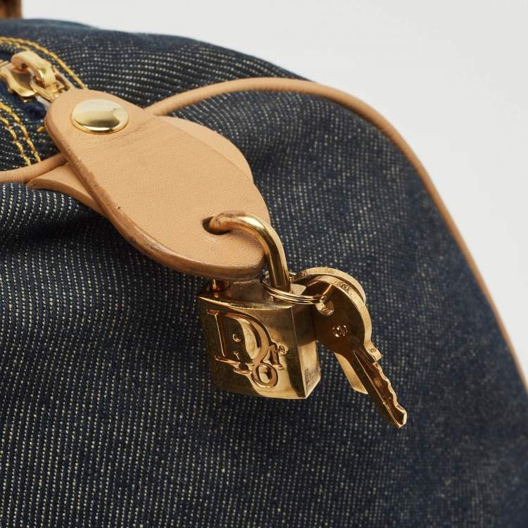 Pre Owned Dior Dark Blue Denim and Leather Boston Bag