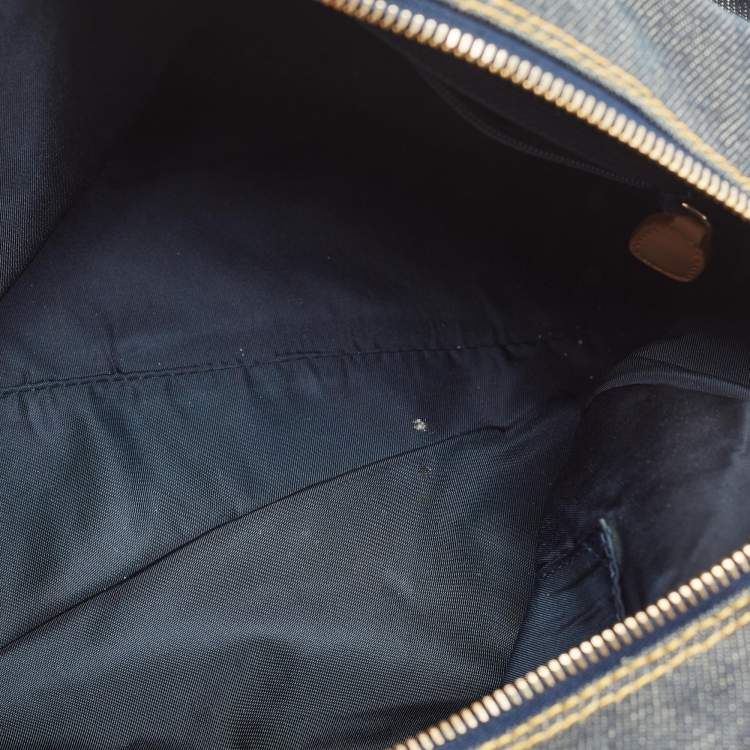 Pre Owned Dior Dark Blue Denim and Leather Boston Bag