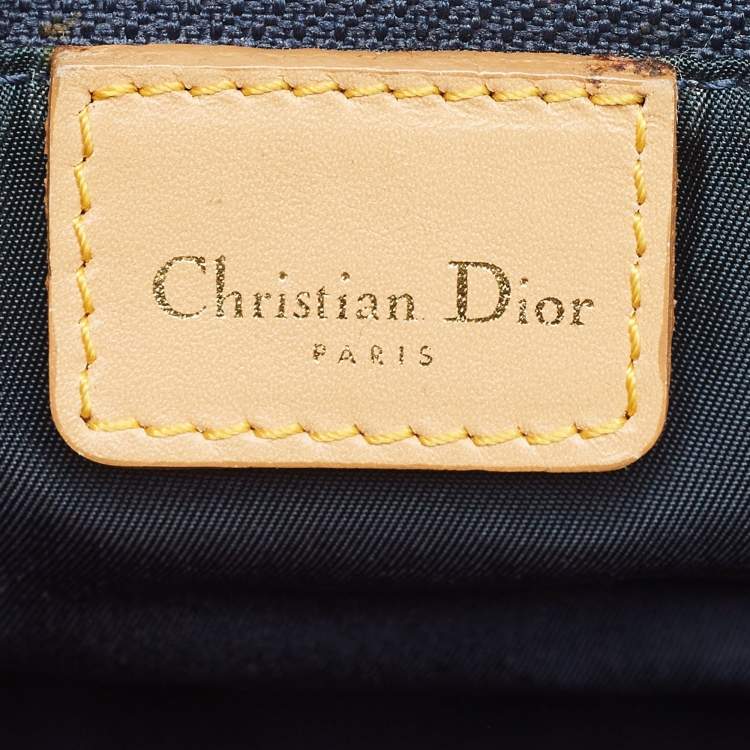 Pre Owned Dior Dark Blue Denim and Leather Boston Bag