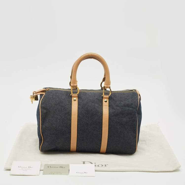 Pre Owned Dior Dark Blue Denim and Leather Boston Bag