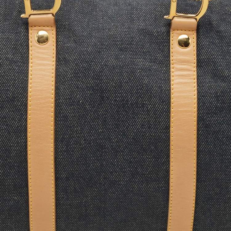 Pre Owned Dior Dark Blue Denim and Leather Boston Bag