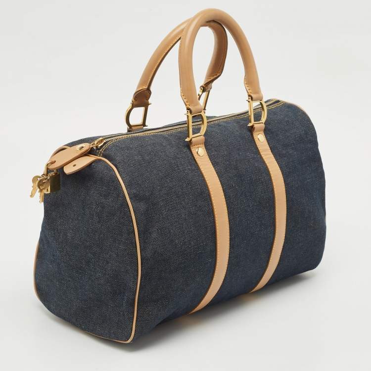 Pre Owned Dior Dark Blue Denim and Leather Boston Bag