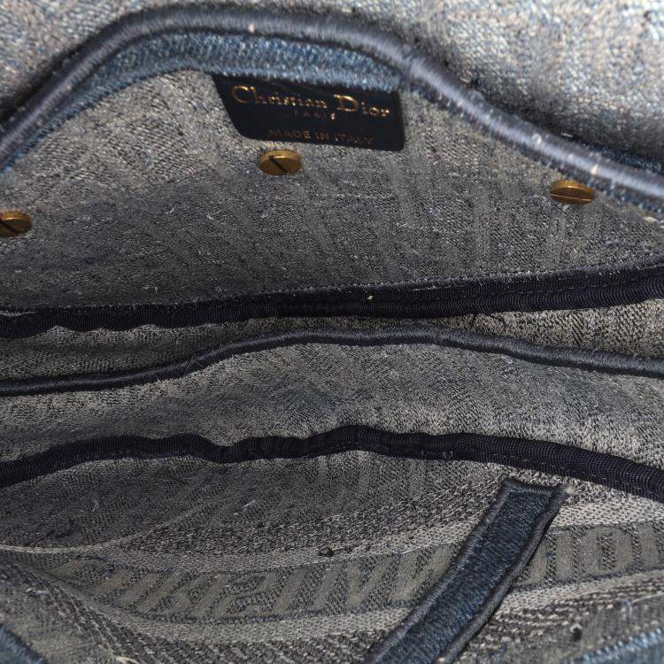 مملوكة مسبقًا Dior Blue Oblique Embroidered Denim Saddle Bag