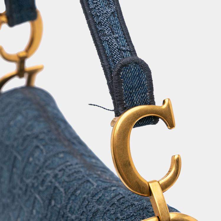 مملوكة مسبقًا Dior Blue Oblique Embroidered Denim Saddle Bag