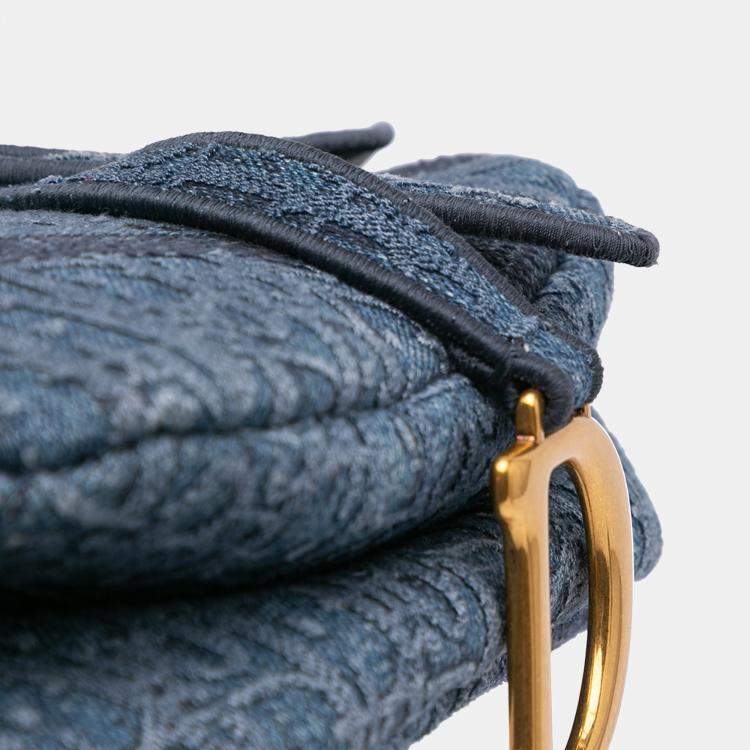 مملوكة مسبقًا Dior Blue Oblique Embroidered Denim Saddle Bag