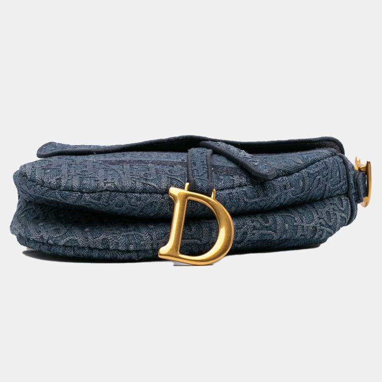 مملوكة مسبقًا Dior Blue Oblique Embroidered Denim Saddle Bag