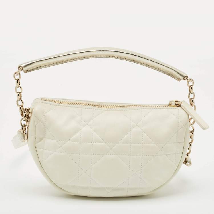 Pre Owned Dior White Cannage Leather Small Vibe Hobo