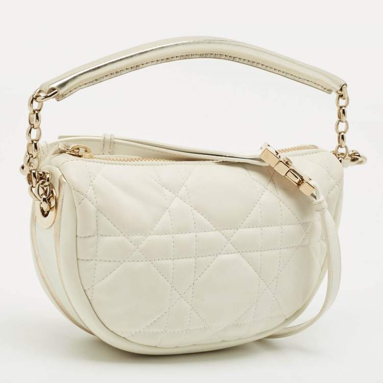Pre Owned Dior White Cannage Leather Small Vibe Hobo