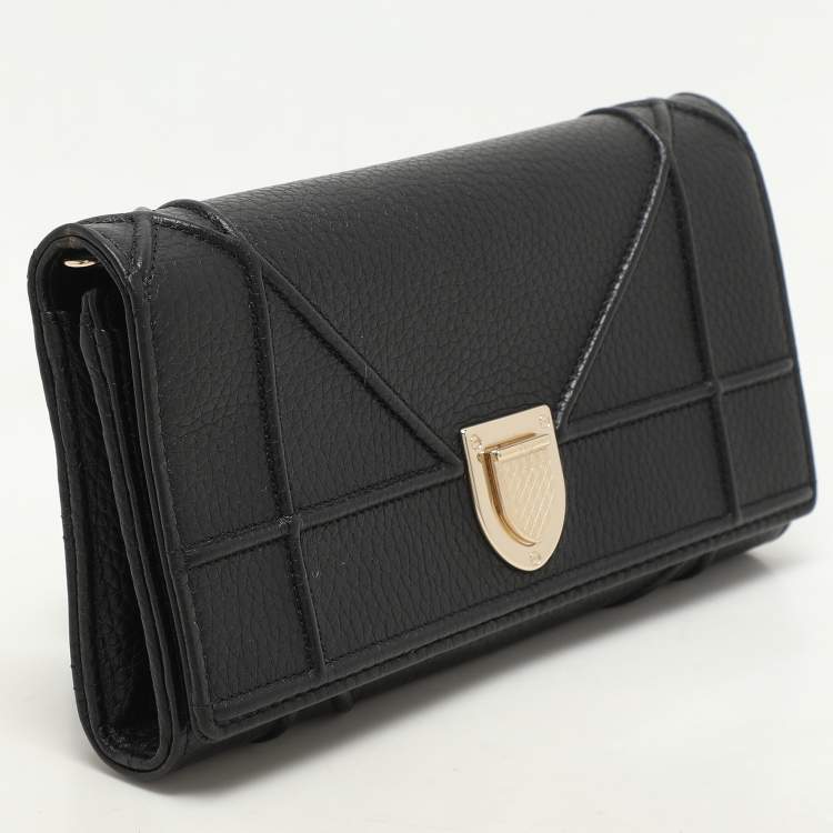 Pre Owned Dior Black Leather Diorama Wallet on Chain