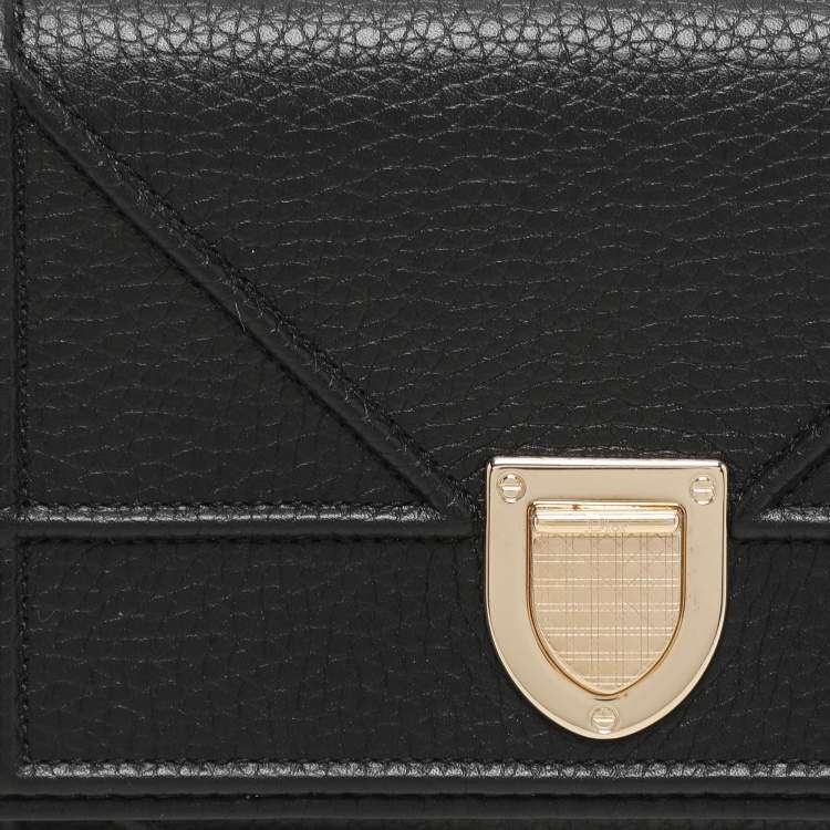 Pre Owned Dior Black Leather Diorama Wallet on Chain