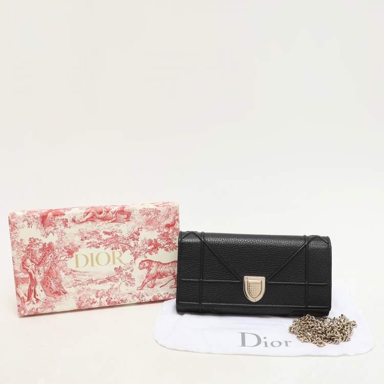 Pre Owned Dior Black Leather Diorama Wallet on Chain