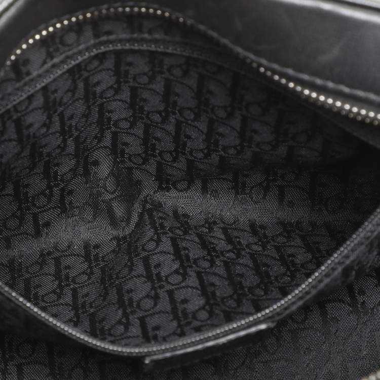Pre Owned Dior Black Leather Crytal Hook Bowling Bag