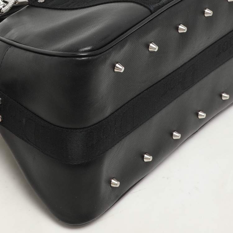 Pre Owned Dior Black Leather Crytal Hook Bowling Bag