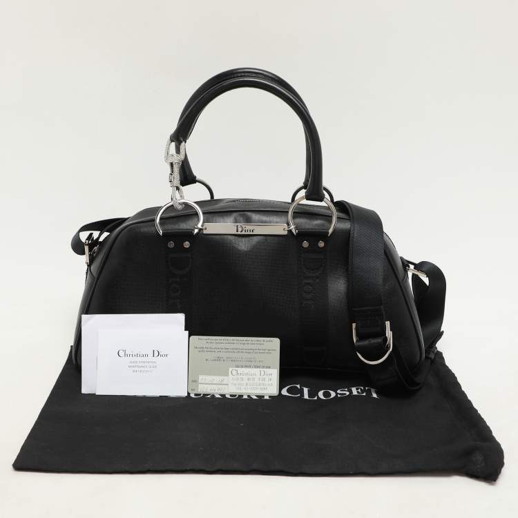 Pre Owned Dior Black Leather Crytal Hook Bowling Bag