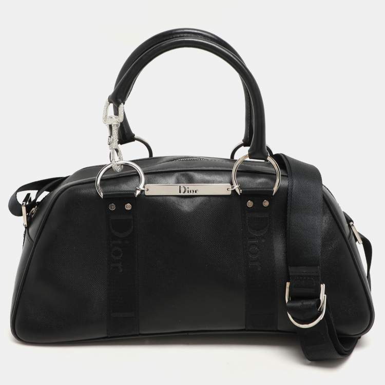 Pre Owned Dior Black Leather Crytal Hook Bowling Bag