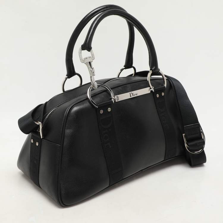 Pre Owned Dior Black Leather Crytal Hook Bowling Bag