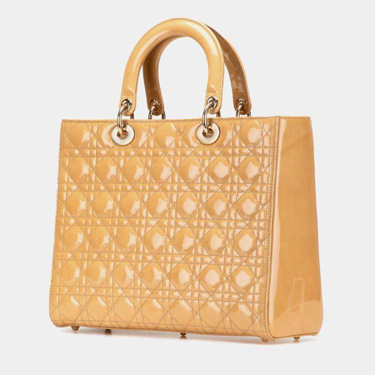 Pre Owned Dior Beige/Brown Large Patent Cannage Lady Dior
