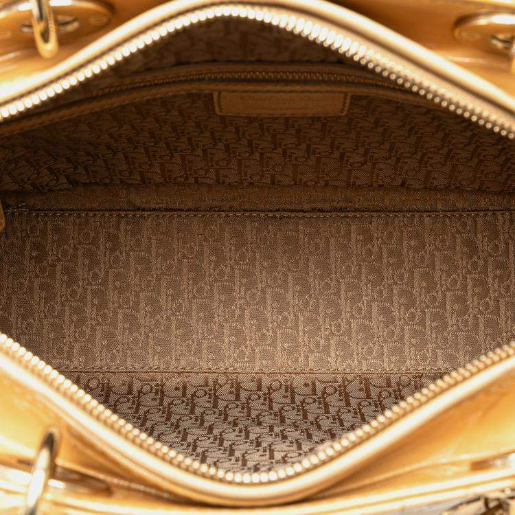 Pre Owned Dior Beige/Brown Large Patent Cannage Lady Dior