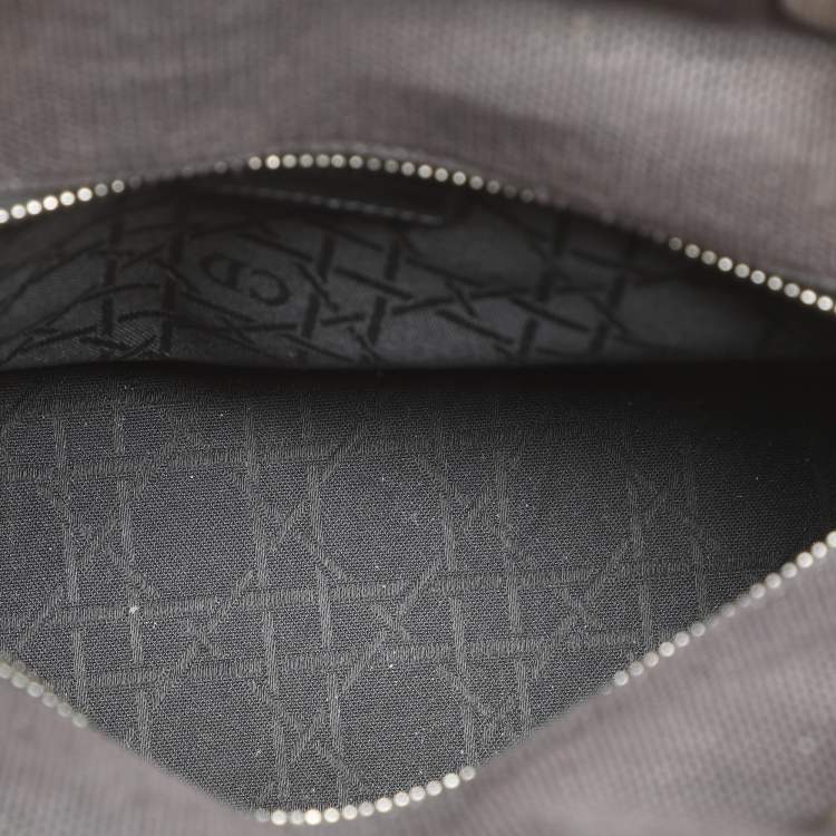 Pre Owned Dior Black Canvas Medium Lady Dior Tortoise Handle Tote