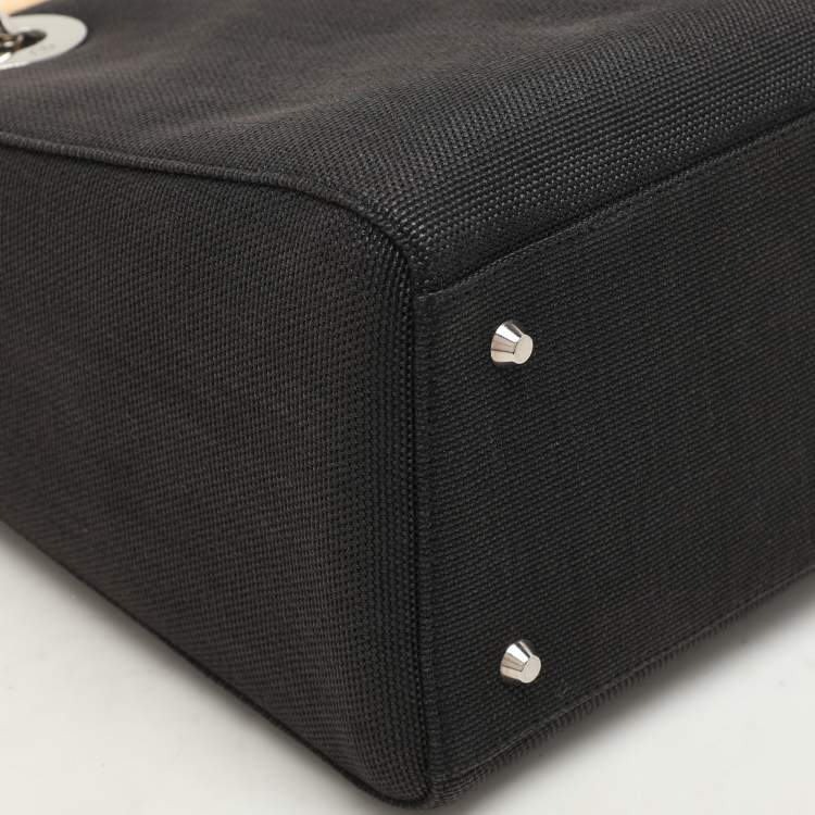 Pre Owned Dior Black Canvas Medium Lady Dior Tortoise Handle Tote