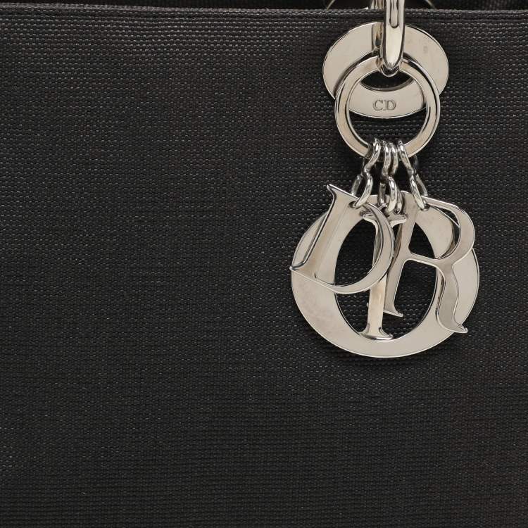 Pre Owned Dior Black Canvas Medium Lady Dior Tortoise Handle Tote