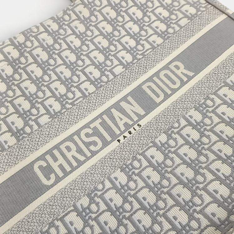Pre Owned Dior Grey White Fabric Oblique Book Tote Bag 42