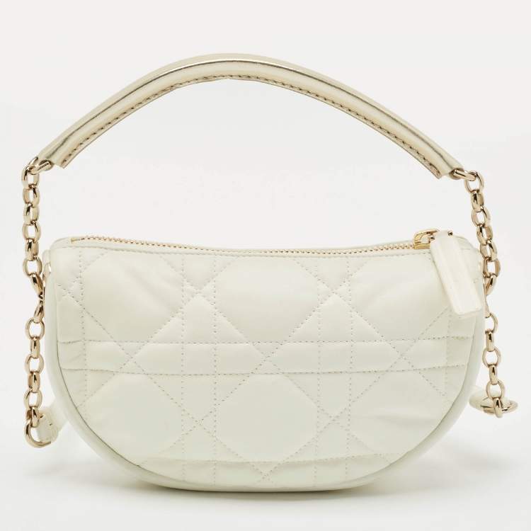 Pre Owned Dior White/Gold Macrocannage Leather Small Vibe Hobo