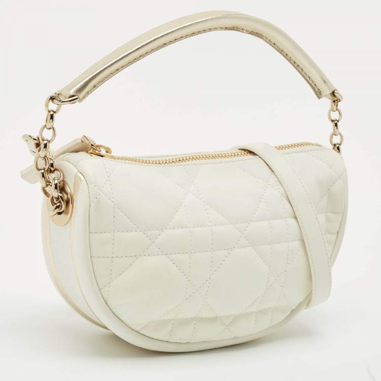 Pre Owned Dior White/Gold Macrocannage Leather Small Vibe Hobo
