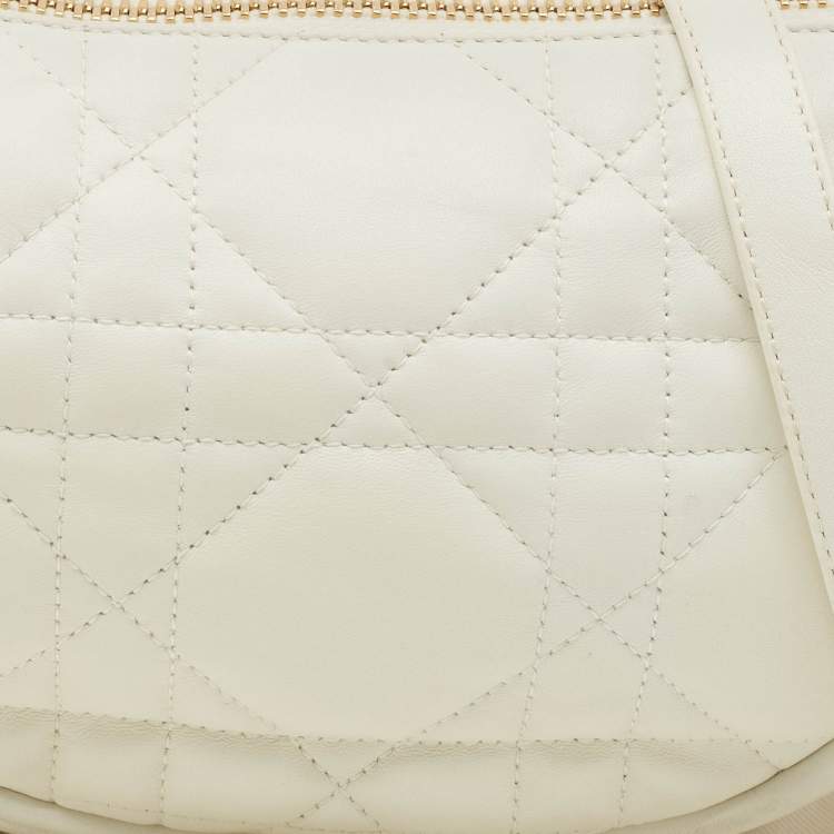 Pre Owned Dior White/Gold Macrocannage Leather Small Vibe Hobo